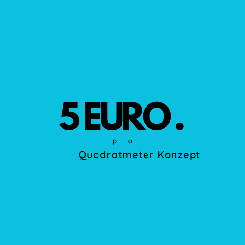 Der Text auf blauem Hintergrund lautet: 5 Euro pro Quadratmeter Konzept in kräftigem und normalem Schwarz, inspiriert vom Gartendesign-Konzept der Königlichen Gartenakademie.