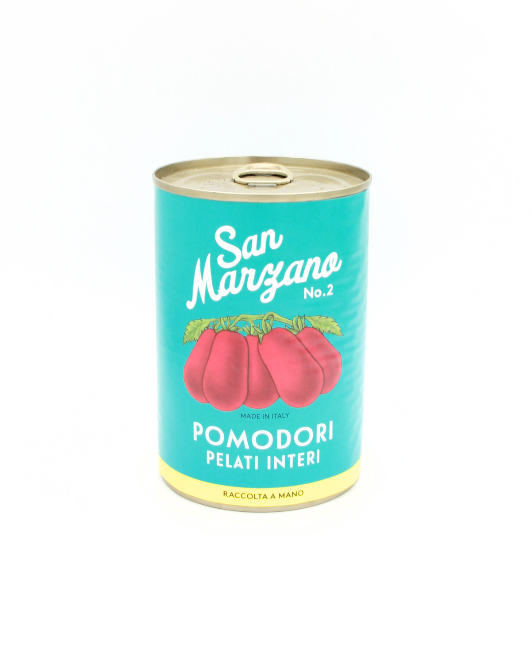 Eine Dose mit der Aufschrift San Marzano Tomaten "Vintage" - La Marzanella von der Königlichen Gartenakademie, mit ganzen, geschälten Tomaten aus Kampanien, Italien, mit handverlesenen San Marzano Abbildungen.