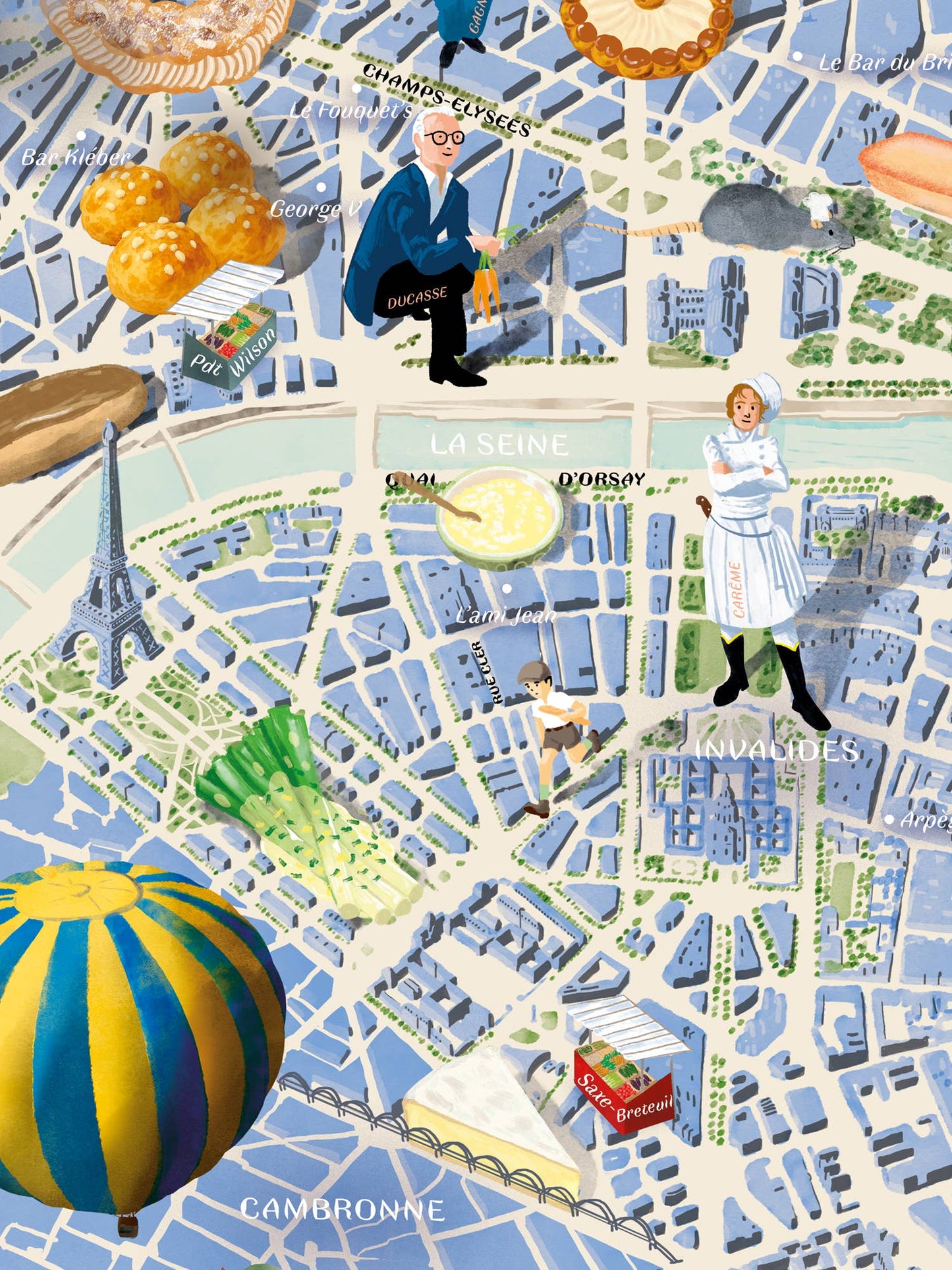 Entdecken Sie das Water & Wines - Gourmet-Puzzle - Paris: eine illustrierte Karte mit dem Eiffelturm, Gebäck, Käse, Chefkoch, Trachten, La Seine und Stadtvierteln - das perfekte Geschenk für Feinschmecker von Water & Wines.