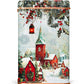 Eine festliche Winterszene mit roten Häusern, einem Kirchturm, schneebedeckten Dächern, Stechpalmenzweigen, Laternen und Schneeflocken schmückt das Lady Joseph - Sortiment von Keksen in einer Metallgeschenkbox für Weihnachten.