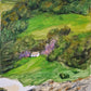 Gestalten Sie Ihre eigene idyllische Landschaft - ein kleines weißes Häuschen in einem grünen Tal mit lila Blumen - in Stephanie Weppelmanns MIXED MEDIA-WORKSHOP "Die atmosphärische Landschaft" am Fr. 30.01.2026, 10:00-13:00 Uhr.