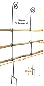 Das 5-teilige Set "Bischofstab mit Knoten mit Holz" von Hase und Hirsch besteht aus zwei 170 cm langen Knotenstäben, drei 150 cm langen Holzstäben und eignet sich hervorragend als stabiles Pflanzgitter oder Rankhilfe. Stabstärke: 10 mm, Schenkelhöhe: 20 cm, Breite: 150 cm.