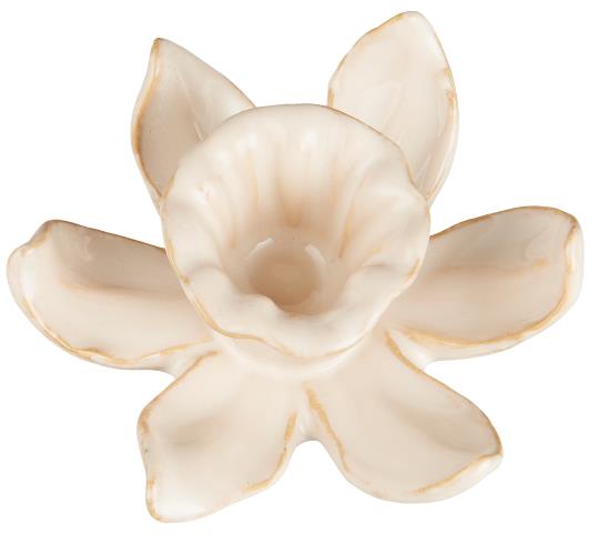 Der Kerzenhalter aus Keramik "Narzisse butter cream" von IB Laursen überzeugt mit blumenförmigem Design und zentraler Aussparung für eine Kerze - ideal als Frühlingsdeko.
