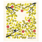 Das More Joy Schwammtuch Appletree zeigt ein quadratisches Design aus grünen Zweigen mit roten Äpfeln auf cremefarbenem Hintergrund, den Text „MORE JOY“ in der Ecke und ist aus umweltfreundlichen Materialien hergestellt – ideal für Ihre Küche.