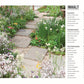 Ein Steinweg schlängelt sich durch üppiges Blühen und Grünen. Rechts zeigt das Buch "Kleine Gärten optimal gestaltet" aus dem DK Verlag ein deutsches INHALT - ideal zum Balkon gestalten oder für die Planung Ihres kleinen Gartens.