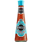 Eine 148 ml Glasflasche Firelli - Casa Firelli Extra scharfe italienische Sauce steht aufrecht vor weißem Hintergrund. Die Flasche mit blauem Deckel und Etikett zeigt rote Sauce und das markante Firelli-Branding.