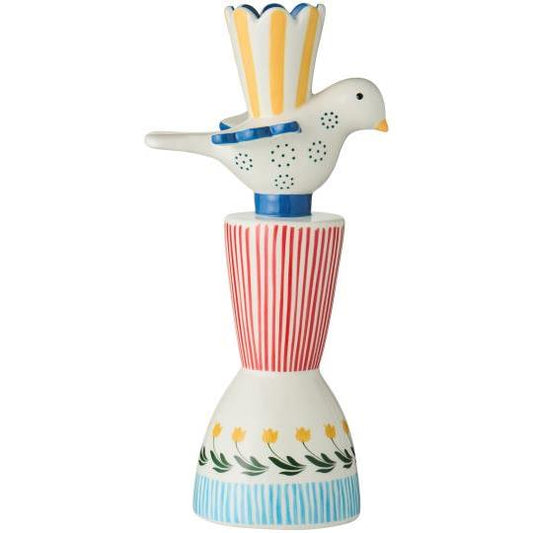 Der Kerzenhalter aus Keramik | farbig mit Vogel Rot von IB Laursen ist ein bunter Kerzenständer mit Vogelmotiv-ein perfektes Retro Wohnaccessoire und charmante Vogel Dekoration für jeden Raum.