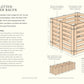 Schema der Komposttonne aus Holz vom Dk Verlag, mit beschrifteten Teilen, Montageschritten und deutscher Material- und Bauanleitung - perfekt für nachhaltiges Gärtnern nach den Techniken von Charles Dowding.