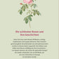 Eine rosafarbene Rose mit grünen Blättern ist über dem zentrierten deutschen Text für "Historische Rosen" abgebildet, einem Buch aus dem Dumont Verlag über die Rosensorten und alten Rosen, das auf einem zart pastellgrünen Hintergrund steht.