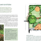 Eine Abbildung aus "Kleine Gärten gekonnt gestalten" vom Ulmer Verlag zeigt rechts beschriftete Gartenelemente und Bäume, unten links einen deutschen Text zum Baumschutz und ein Foto von üppiger Gartengestaltung.