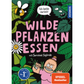 Buntes Cover mit Cartoon-Pflanzen, einer Biene, einem Käfer und einem lächelnden Mädchen, das eine Pflanze hält. Text: Wilde Pflanzen essen | Der etwas andere Naturführer mit Survival Siglinde. Etiketten: Ich beiße zurück! & SPIEGEL Bestseller. Marke: Kosmos Verlag.
