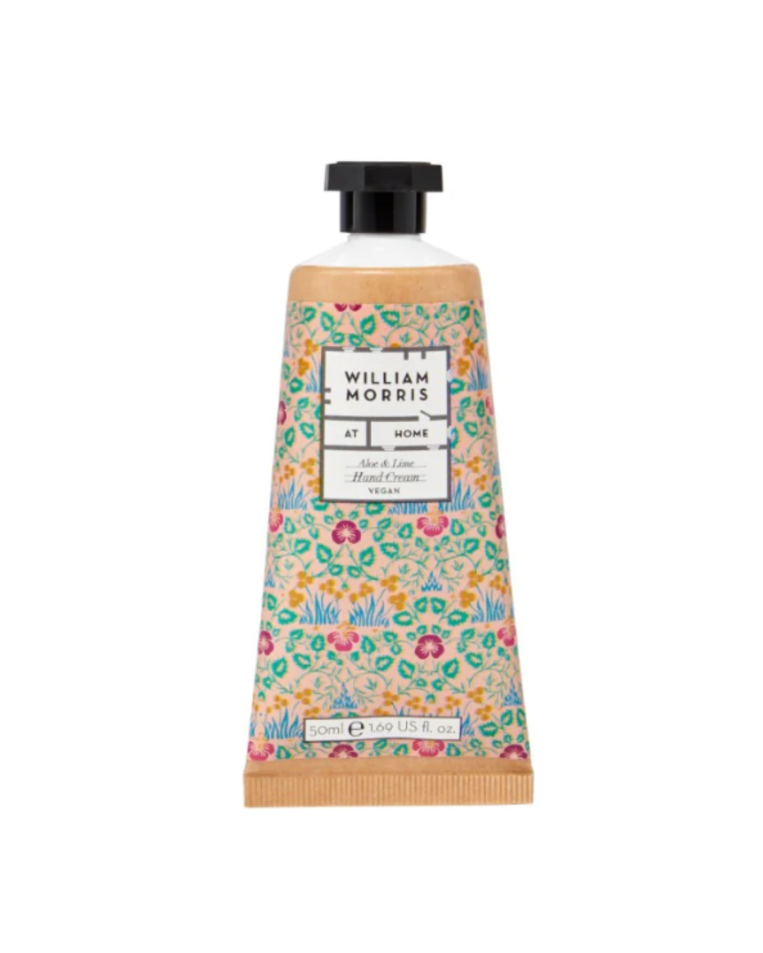 Eine 50-ml-Tube William Morris at Home 'Eyebright' Handcreme mit floralem Muster.