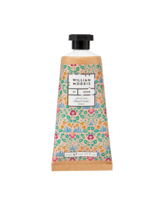 Eine 50-ml-Tube William Morris at Home 'Eyebright' Handcreme mit floralem Muster.