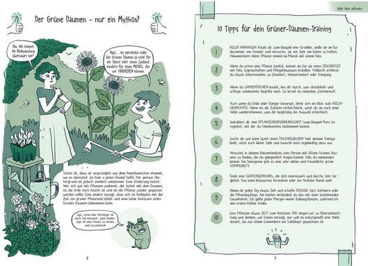 Gärtnern für Ahnungslose aus dem Kosmos Verlag ist ein deutscher Bildband mit einer Frau und einem Jungen mit Sonnenblumen, verspielter Pflanzenkunst und grün-weißen Seiten voller Gartentipps für Anfänger.