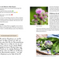 Eine Seite des deutschen Gartenführers Wildkrautampel aus dem Kosmos Verlag zeigt Text, ein Foto einer violetten Distelblüte und ein Bild von Kräutern der Selbstversorgung wie Gänseblümchen und grüne Blätter, die auf einem in Sackleinen eingewickelten Teller präsentiert werden.