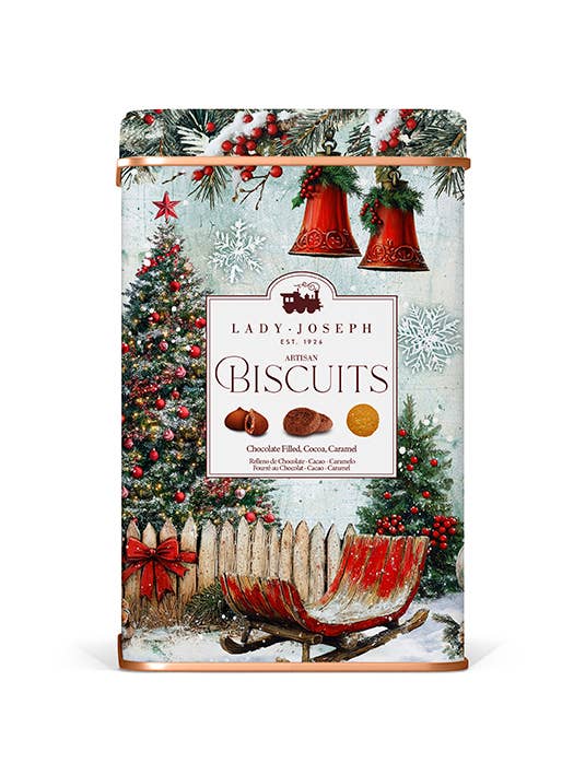 Lady Joseph - Sortiment von Keksen in einer festlichen Metallgeschenkbox für Weihnachten: Artisan Biscuits gefüllt mit Schokolade, Kakao und Karamell - perfekt als Geschenkbox zu Weihnachten.