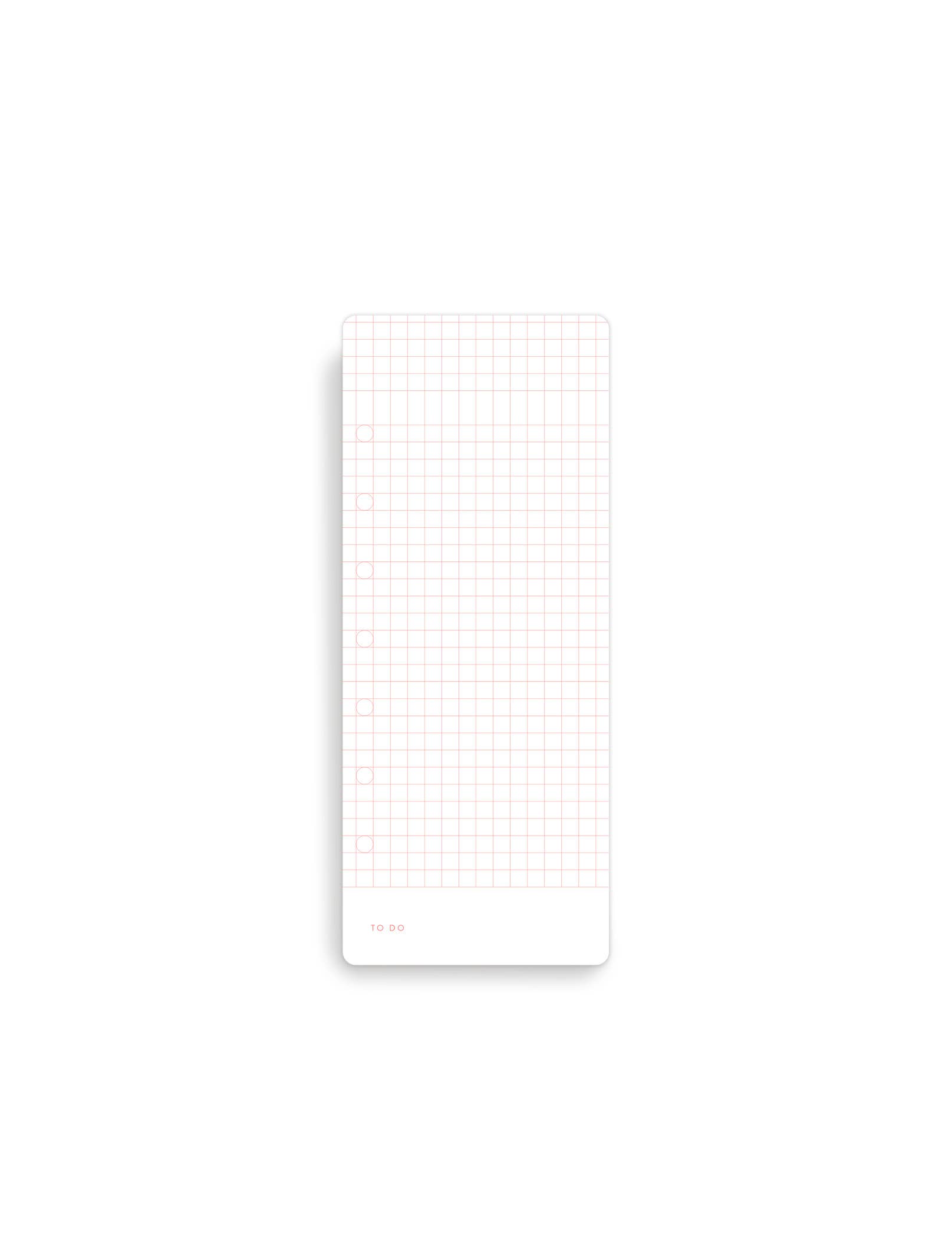 Die Tinne Mia - Aufgabenliste - Mellow Rose ist ein vertikal ausgerichteter, rechteckiger Notizblock mit Gitterlinien und Kästchen auf der linken Seite. Darunter steht in kleinen roten Buchstaben "TO DO". Nachhaltig auf FSC®-zertifiziertem Papier produziert.