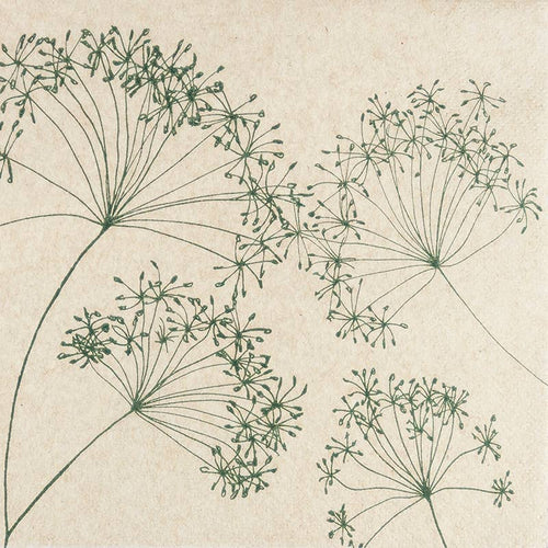 Home Fashion - Carl Dietrich GmbH Lunchservietten Harmony: Minimalistische Linienkunst zarter botanischer Pflanzen auf strukturiertem Hellbeige, 33 x 33 cm, aus 100 % Recycling-Tissue mit luftigen Wildblumen- oder Dillblütenbüscheln.