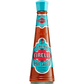 Eine 148-ml-Glasflasche Firelli - Casa Firelli italienische scharfe Soße, eine rote Chili-Hot-Sauce aus kalabrischen Chilischoten. Das Etikett hat rote, weiße und türkisfarbene Designs mit einer passenden türkisfarbenen Kappe. Marke: Firelli.