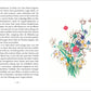 Eine Seite aus Colette - Mein Blumenalbum (Insel Verlag): Links der deutsche Text, rechts eine Illustration im Stil von Raoul Dufy mit leuchtenden Wildblumen - rot, blau, gelb, weiß - in einer Glasvase.