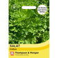 Päckchen mit Samen von Thompson&Morgan Salat 'Frillice', mit grünen gekräuselten Salatblättern. Auf dem Etikett steht Gute Resistenz gegen falschen Mehltau in deutscher Sprache.