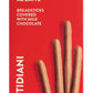 Galup Grissini mit Milchschokolade - knusprig, edel, italienisch in einer roten Schachtel mit italienischem und englischem Text und einer Abbildung von drei schokoladenüberzogenen Brotstangen. Nettogewicht: 150g (5.3 oz).