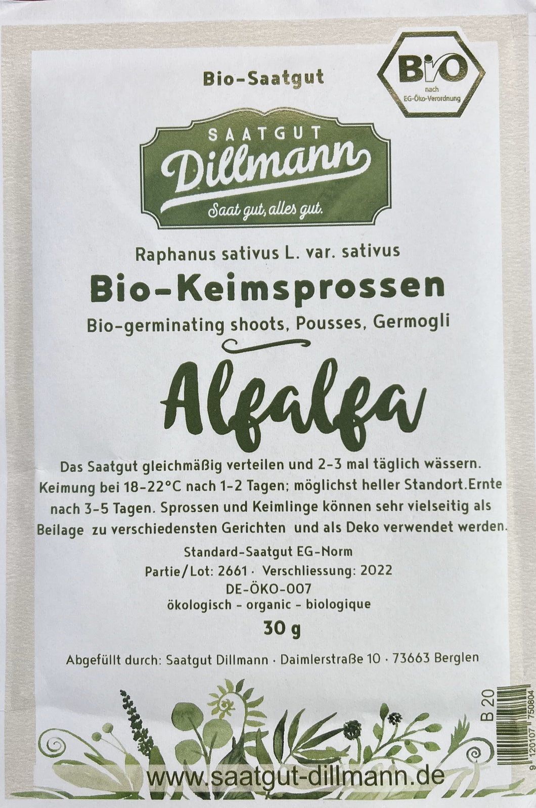 Keimsprossensamen Alfalfa Bio