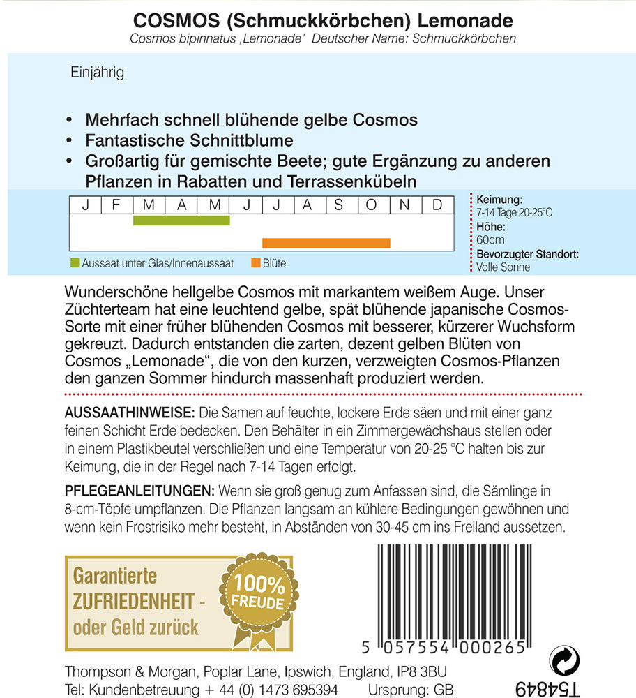 Cosmos (Schmuckkörbchen) Lemonade - Königliche Gartenakademie