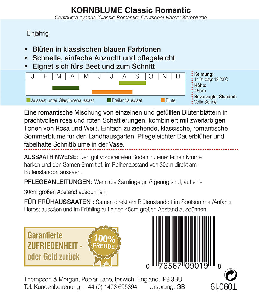 Kornblume Flockenblume Classic Romantic - Königliche Gartenakademie